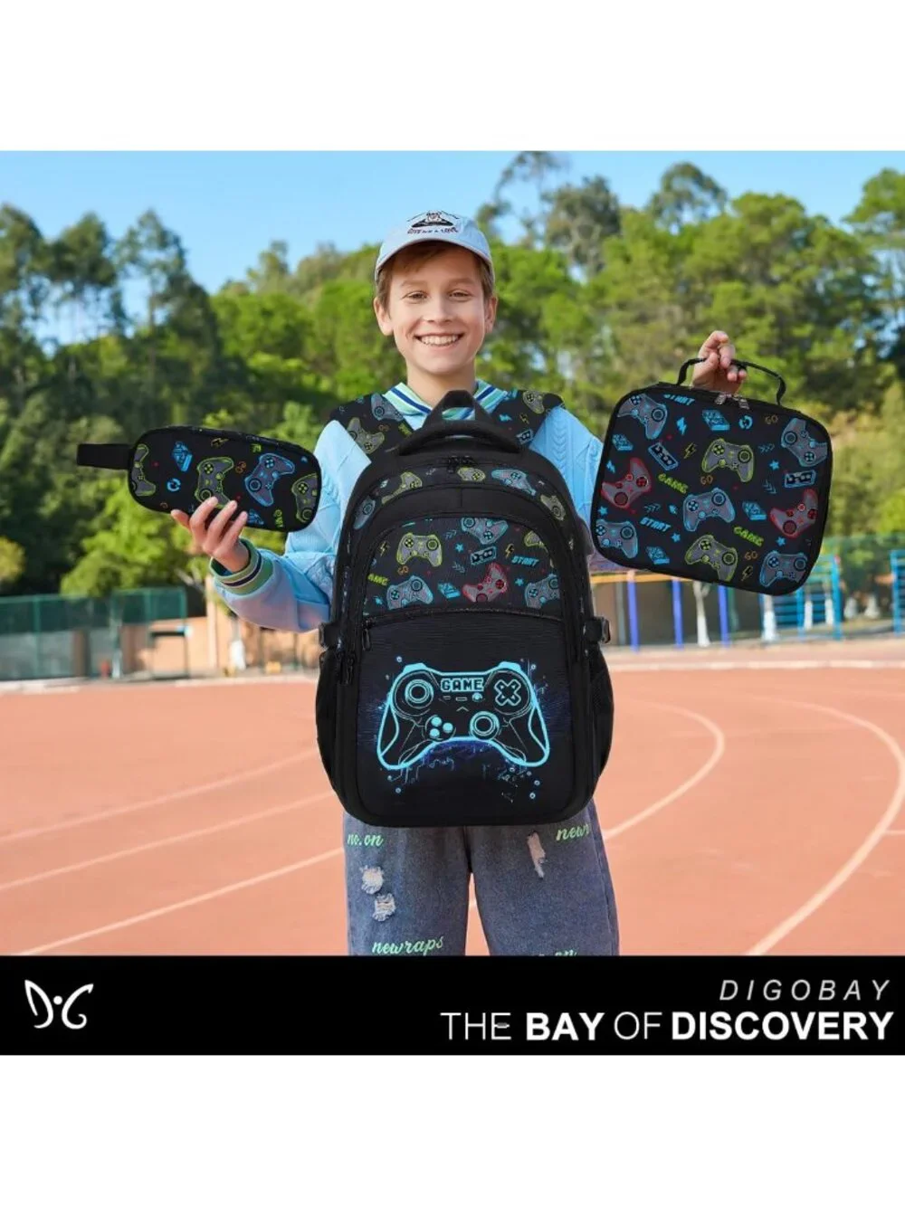Luminous Gamer Boys Backpack with Lunch Box for School, Stylish & Functional